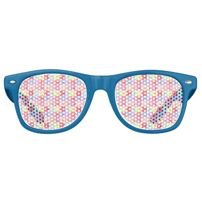 Retro daisy Red Pink Blue Flowers pattern Birthday Sunglasses (Front)