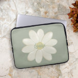 Retro Daisy Sage Green Custom Name Laptop Sleeve<br><div class="desc">Add your name to this cute sage green laptop case featuring a single cream daisy flower</div>