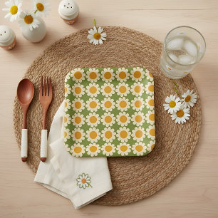 Retro Daisy Spring floral Paper Plate