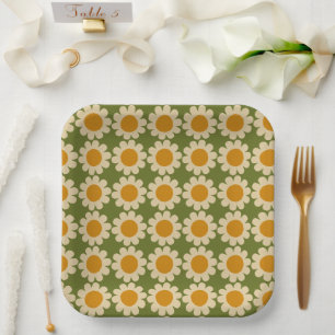 Retro Daisy Spring floral  Paper Plate