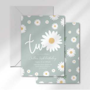 Retro Daisy Two Groovy Second Birthday Invitation