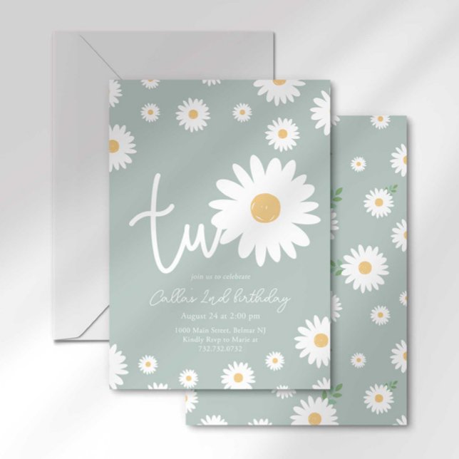 Retro Daisy Two Groovy Second Birthday Invitation (Creator Uploaded)