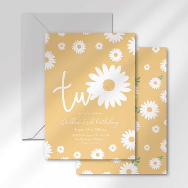 Retro Daisy Two Groovy Second Birthday Invitation (Creator Uploaded)