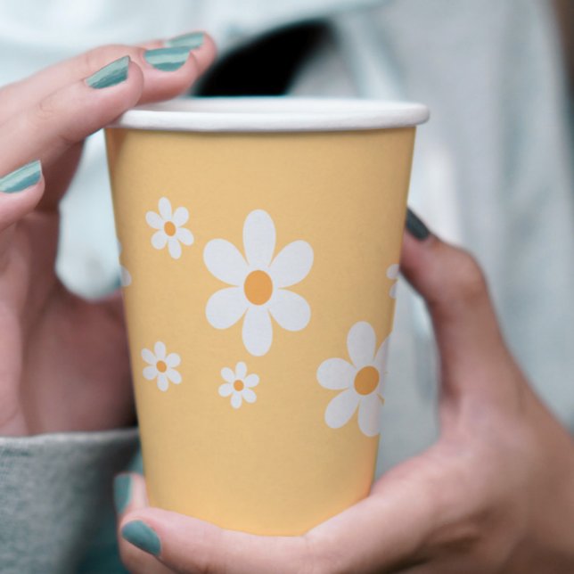Retro Daisy yellow boho Baby Shower Paper Cups (Creator Uploaded)