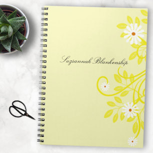 Retro Daisy Yellow Filigree Border Personalised Notebook