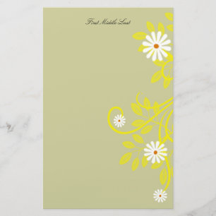 Retro Daisy Yellow Filigree Border Personalised Stationery