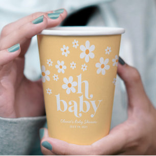 Retro Daisy yellow Oh Baby Baby Shower Paper Cups