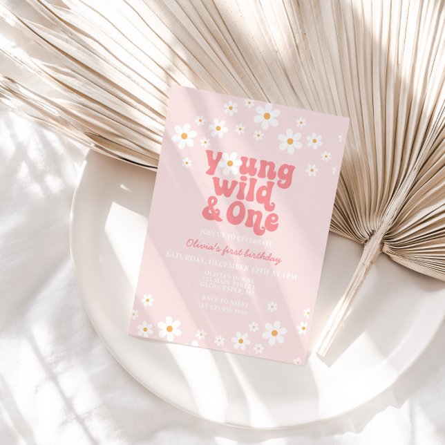 Retro Daisy Young Wild One Floral 1st Birthday Invitation (Creator Uploaded)
