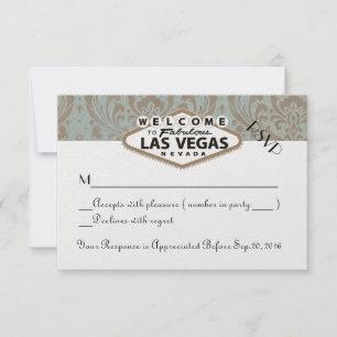 Retro Damask Floral Las Vegas Wedding RSVP Card