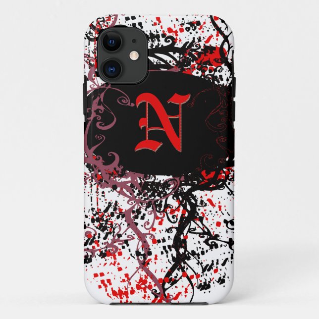 Retro Damask Pattern with Monogram Letter N Case-Mate iPhone Case (Back)