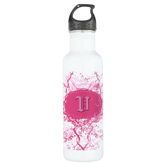 Retro Damask Pattern with Monogram Letter V 710 Ml Water Bottle (Front)