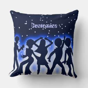 Retro Dance Party Blue Cushion