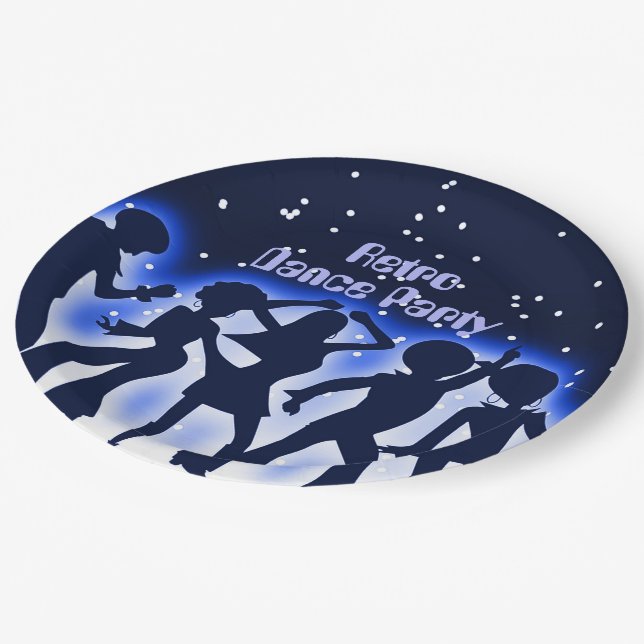 Retro Dance Party Blue Paper Plate (Angled)
