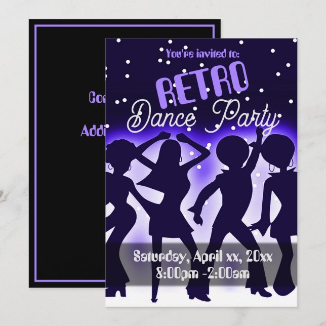 Retro Dance Party Purple Invitation (Front/Back)