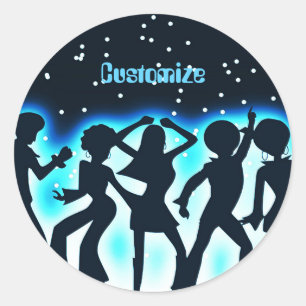 Retro Dance Party Teal Classic Round Sticker