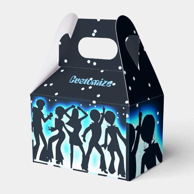 Retro Dance Party Teal Gable Favour Box (Front Side)