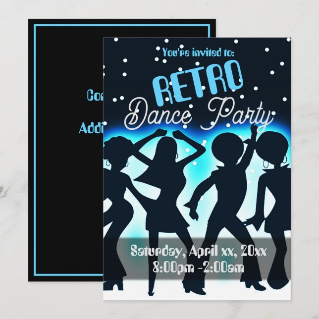 Retro Dance Party Teal  Invitation (Front/Back)