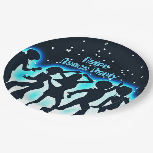 Retro Dance Party Teal Paper Plate