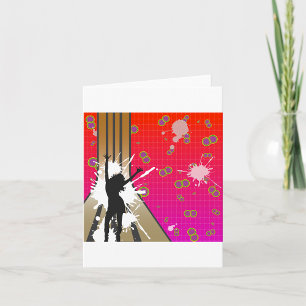 Retro Dance Silhouette Paint Splatter Circles Card