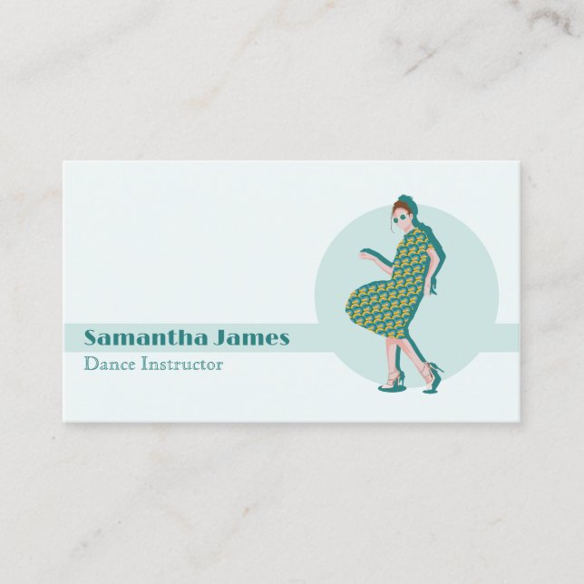 Retro Dancing Green Custom  Business Card (Front)