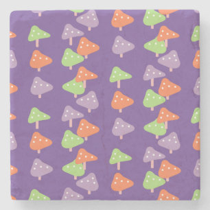 Retro Dancing Mushroom Patterned Stone Coaster