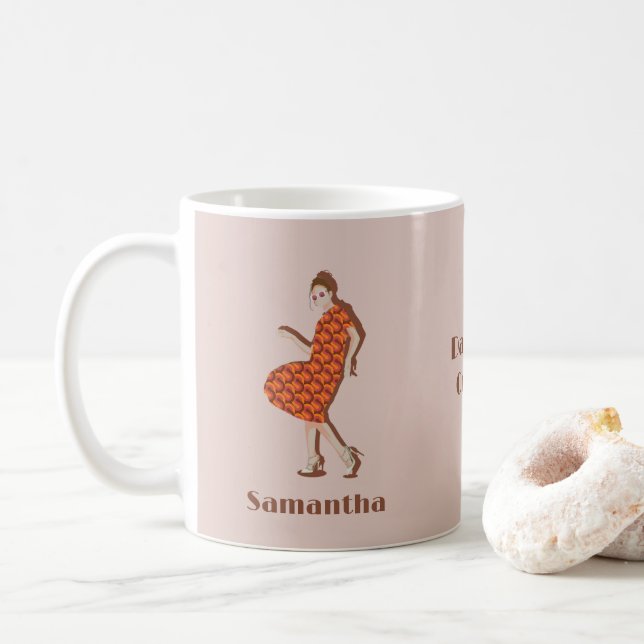 Retro Dancing Queen Orange Custom Name Coffee Mug (With Donut)