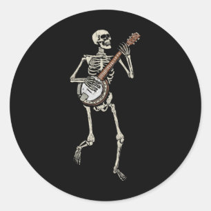 Retro Dancing Skeleton And Banjo Vintage Graphic  Classic Round Sticker