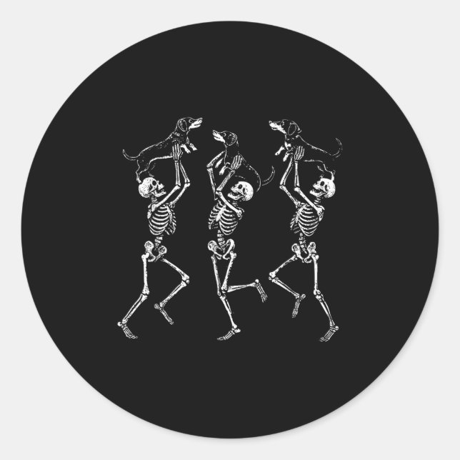 Retro Dancing Skeletons Dachshund Cute Halloween D Classic Round Sticker (Front)