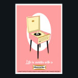Retro Dansette pink record player Pop Art poster<br><div class="desc">Retro Salmon Pink and Cream Dansette Bermuda record player advert Pop Art poster</div>