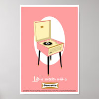 Retro Dansette pink record player Pop Art poster