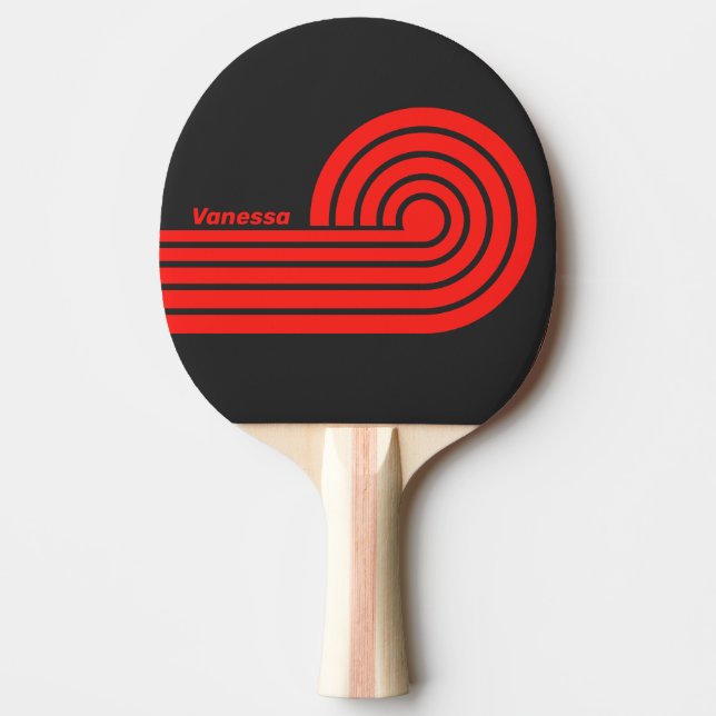 Retro Dark Dual Curl Stripes with Name Ping Pong Paddle (Front)