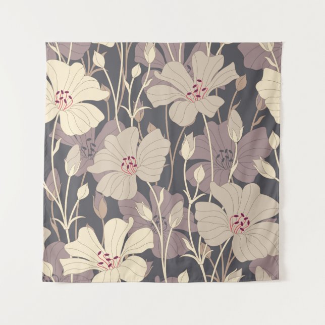 Retro Dark Floral: Seamless Pattern Tapestry (Front)