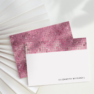 Retro Dark Pink Disco Ball Mirror Monogram Card