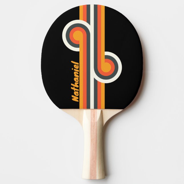 Retro Dark Rainbow Loop with Name Ping Pong Paddle (Front)