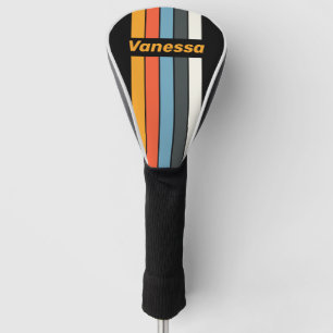 Retro Dark Rainbow Pin Striped with Name Golf Head Cover