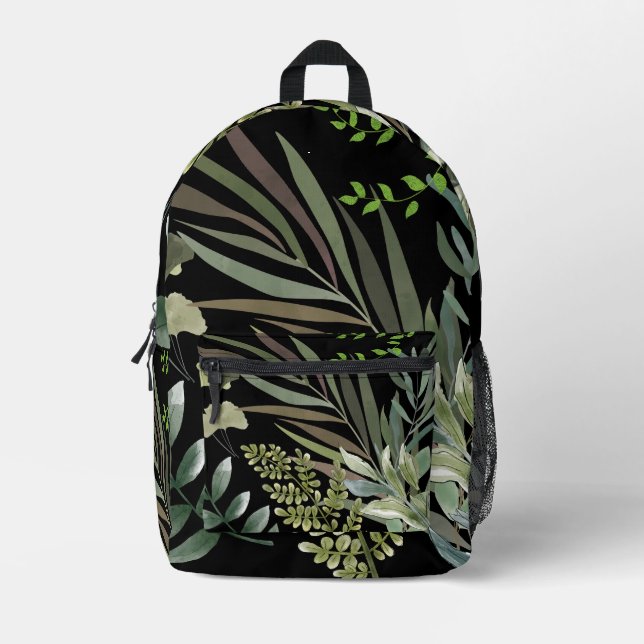 Retro Dark Sage Floral Fern Botanical Foliage  Printed Backpack (Front)