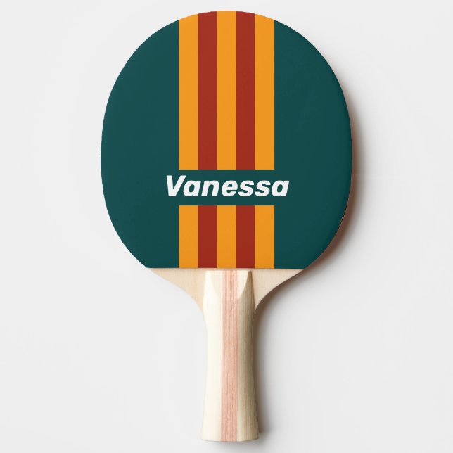 Retro Dark Teal Splash Pin Stripes with Name Ping Pong Paddle (Front)