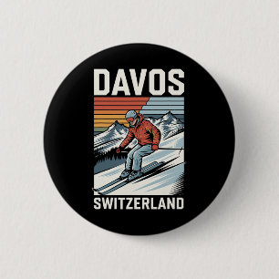 Retro Davos Switzerland Ski Resort 6 Cm Round Badge