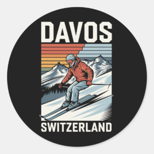 Retro Davos Switzerland Ski Resort Classic Round Sticker
