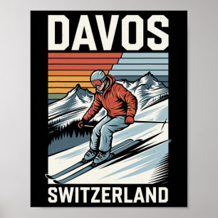 Retro Davos Switzerland Ski Resort  Poster