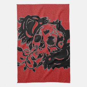 Retro Day of the Dead Grunge Sugar Skull Tea Towel