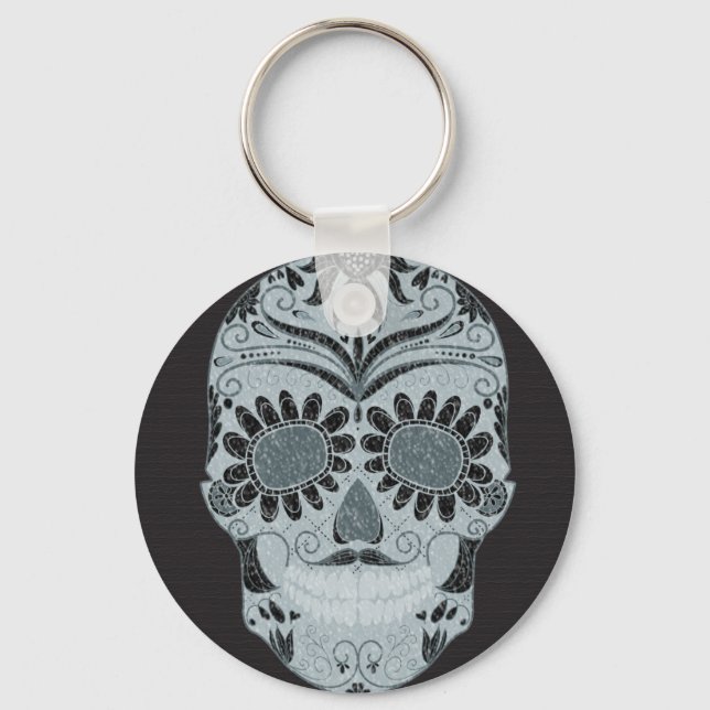 Retro Day of the Dead Sugar Skull Key Ring (Front)