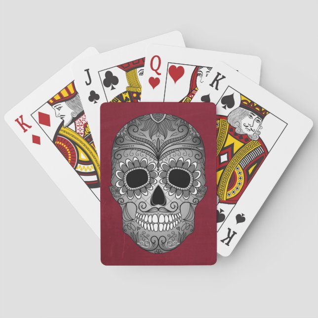 Retro Day of the Dead Sugar Skull on Leather Playing Cards (Back)