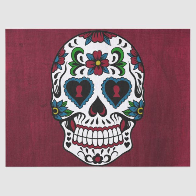 Retro Day of the Dead Sugar Skull Tissue Paper (Front)
