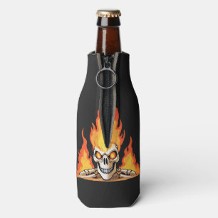 Retro Dead Burning skeleton Skull in Fire  Bottle Cooler