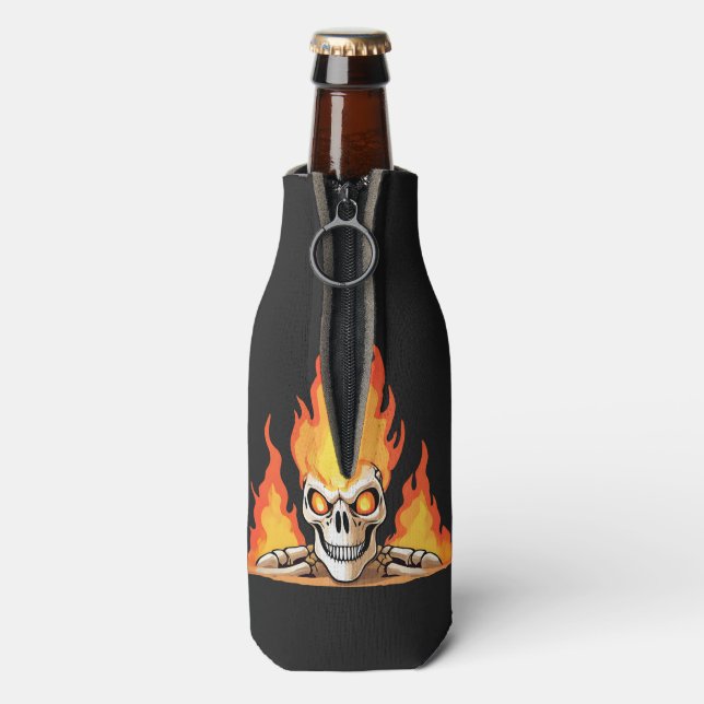 Retro Dead Burning skeleton Skull in Fire  Bottle Cooler (Bottle Back)