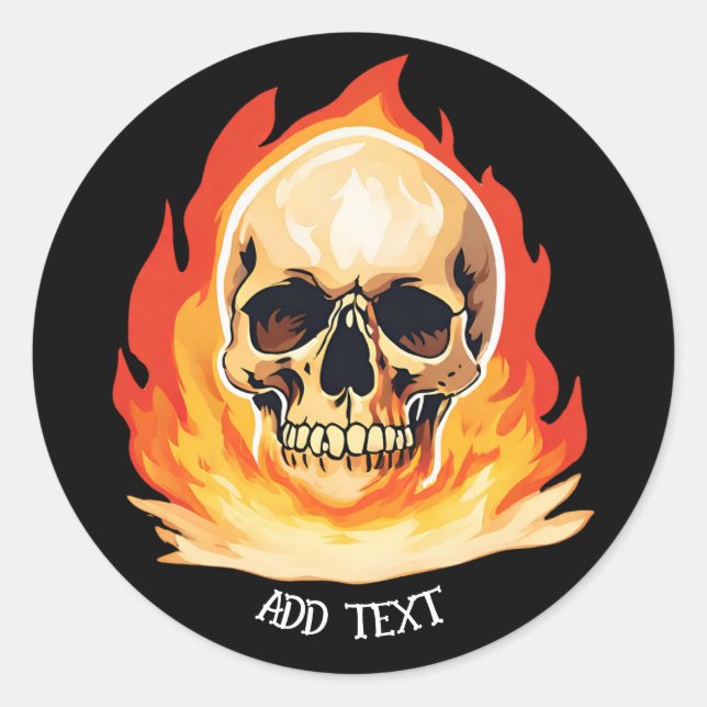 Retro Dead Burning skeleton Skull in Fire DIY Name Classic Round Sticker (Front)