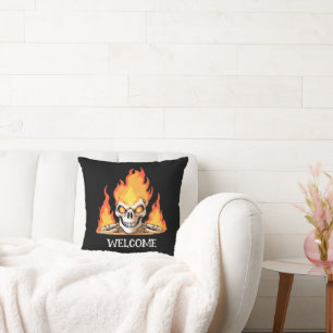 Retro Dead Burning skeleton Skull in Fire DIY Name Cushion