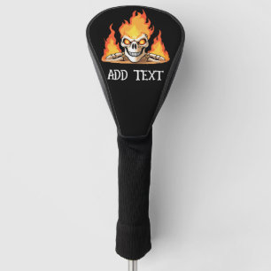Retro Dead Burning skeleton Skull in Fire DIY Name Golf Head Cover