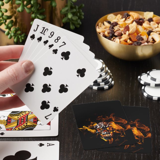 Retro Dead Burning skeleton Skull in Fire  Playing Cards (In Situ)